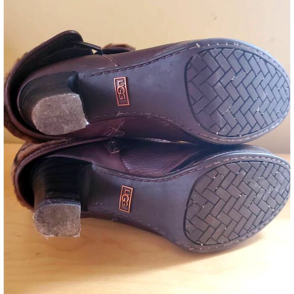 Ugg Australia Savoie Brown Leather Fold Down Platform Heeled Boots Shoes Size 8 - Picture 7 of 9